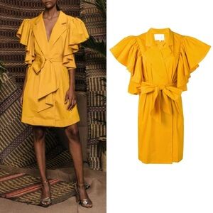 Johanna Ortiz Tulip Evolution Jacket Dress Ruffle Yellow Wrap Dandelion 2 EUC